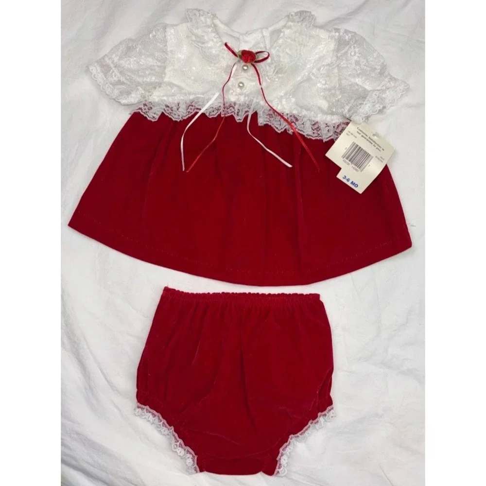 Little Precious Red Velvet Girl 3 6‎ Mos Christmas Holiday Dress Outfit 2pc NWT